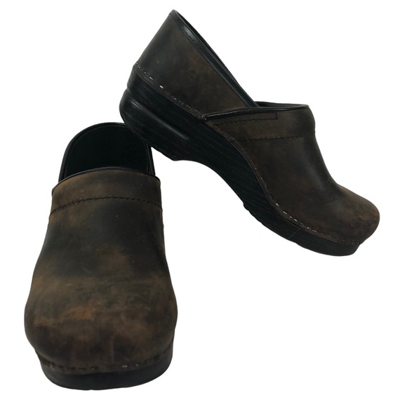 Dansko Brown Distressed Leather Clogs 39